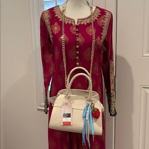 Divina Firenze Genuine Leather Satchel Dual Top Handles Handmade in Italy Cream